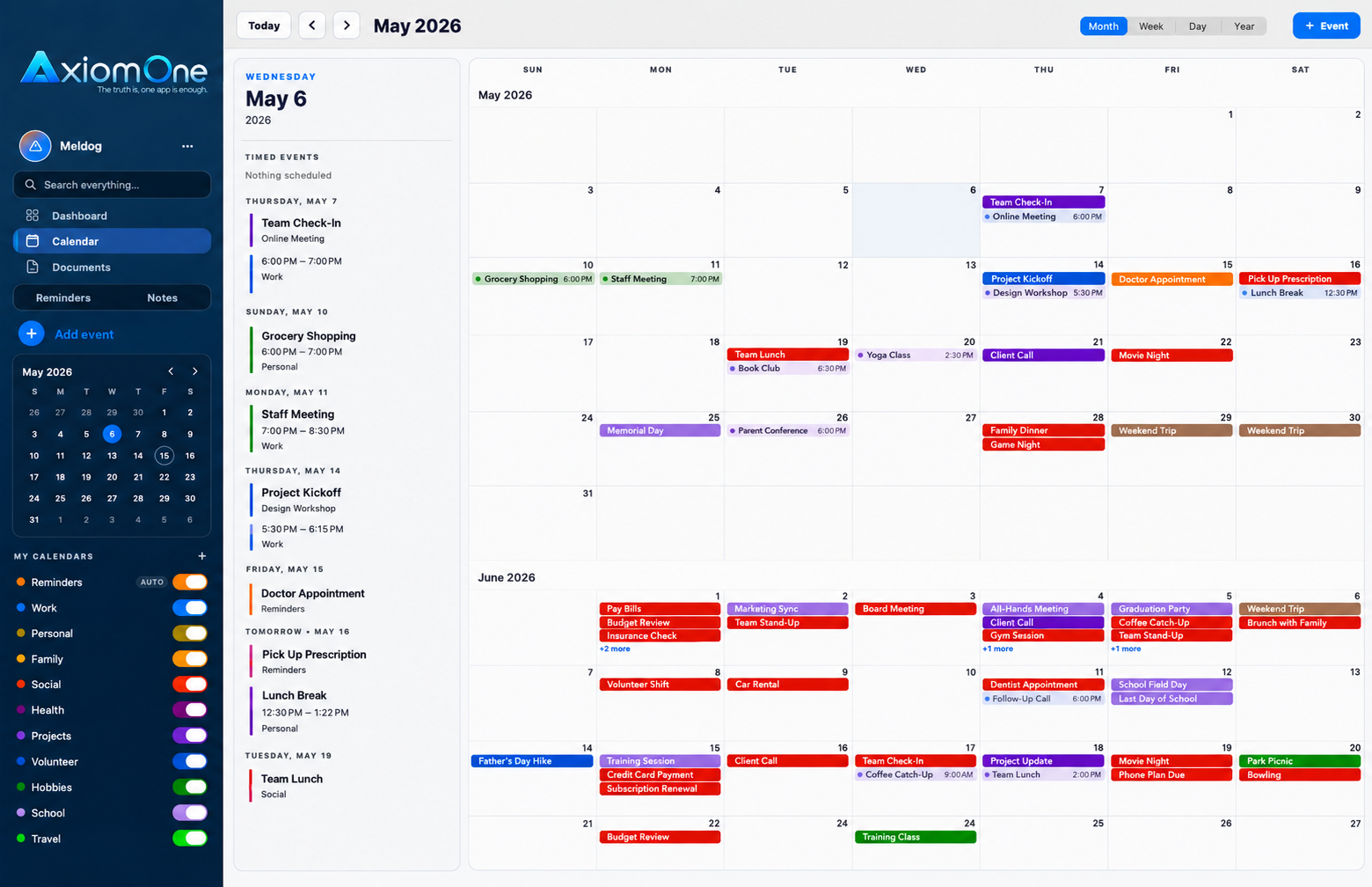 AxiomOne Calendar on macOS